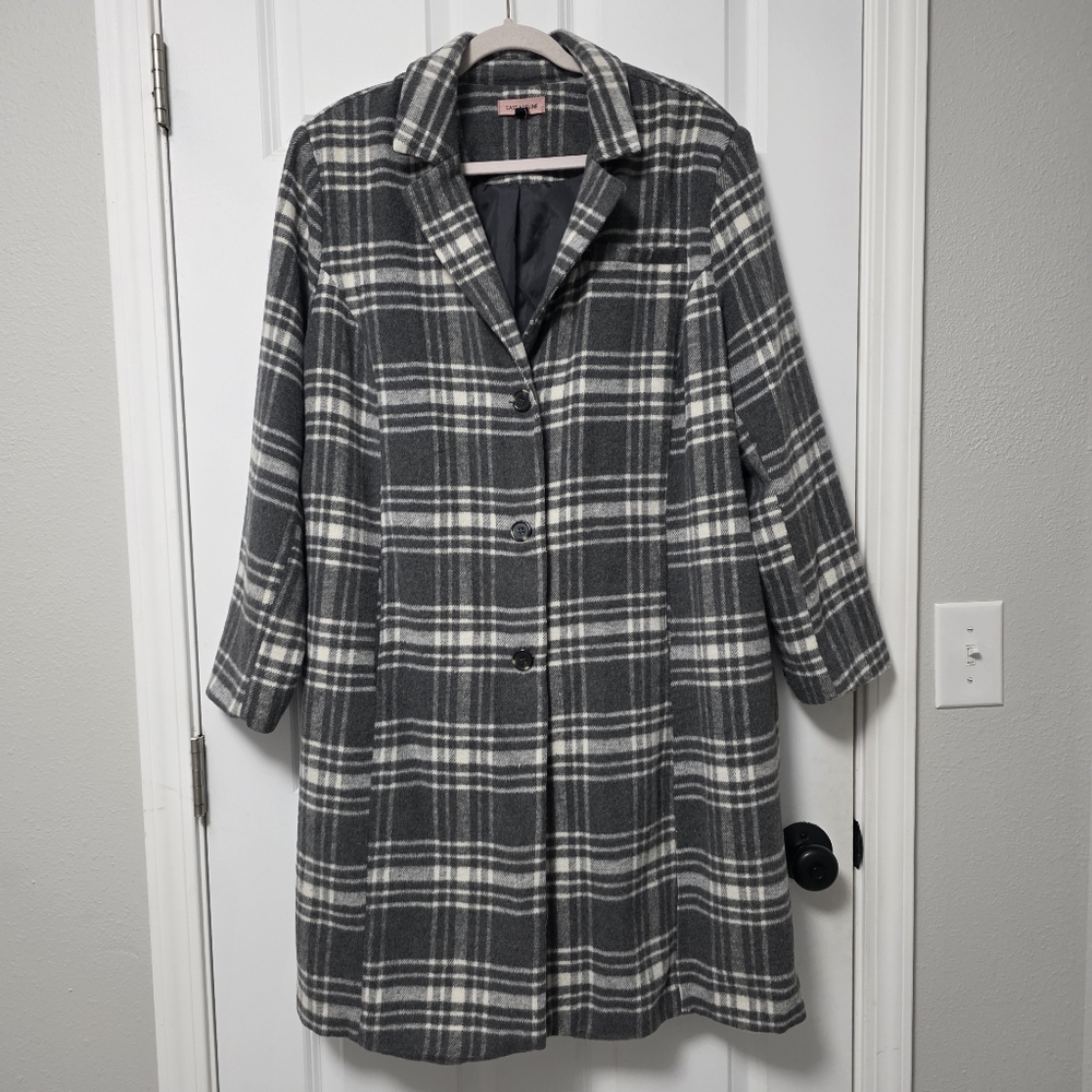 East Adeline Gray Plaid Pea Coat Womens Plus Size 16W Button Front